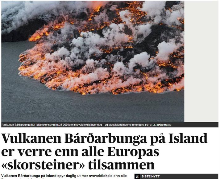 Norðmönnum lýst ekkert á þetta gos á Íslandi, ef marka má útgangspunkt Aftenposten.