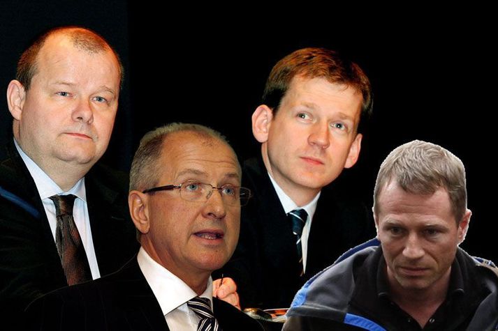 Sakborningar í al-Thani málinu, þeir Sigurður Einarsson, Ólafur Ólafsson, Hreiðar Már Sigurðsson og Magnús Guðmundsson.