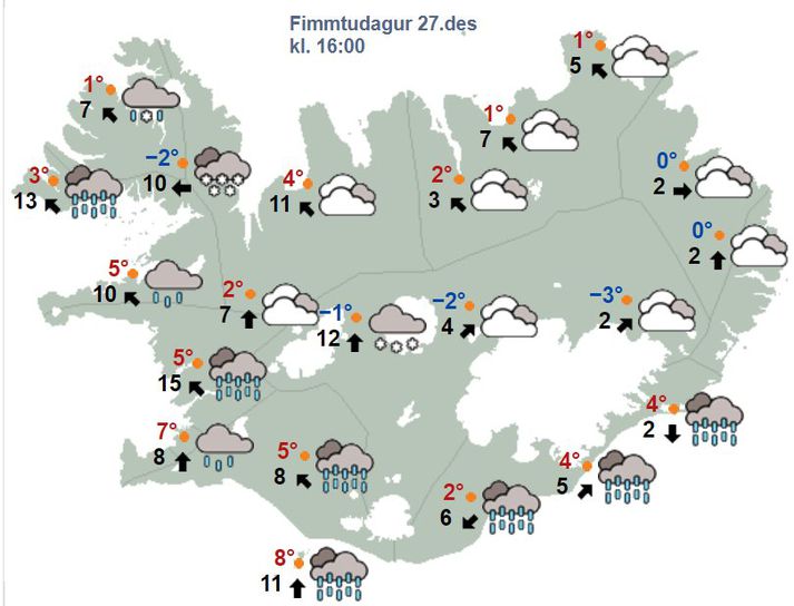 Spáð er rignigu víða á landinu í dag.