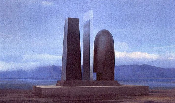 Heimar í heimi, verk Sigurðar Guðmundssonar úr stáli, áli, steini og steypu.