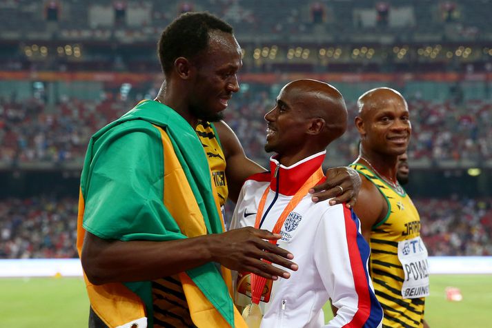 Usain Bolt og Mo Farah kveðja í Lundúnum.