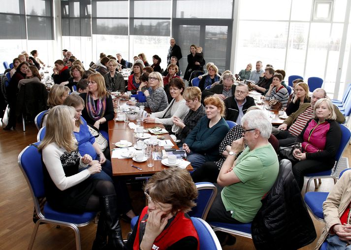 Framhaldsskólakennarar funda á meðan verkfalli stóð í mars.