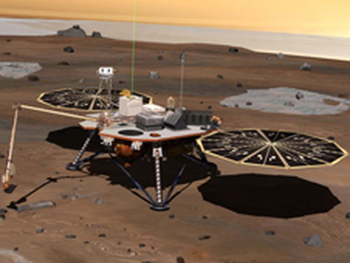 Könnunarfarið Phoenix á Mars séð með augum listamanns.