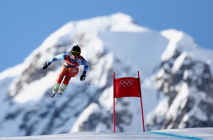 Jansrud á flugi í bruninu í morgun.