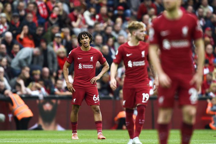 Trent Alexander-Arnold og félagar í Liverpool hafa tapað á móti liði í fallsæti í tveimur deildarleikjum í röð.