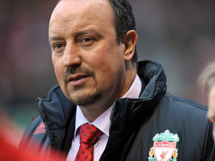 Rafa Benitez, stjóri Liverpool, á leiknum í dag.