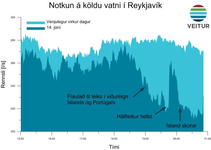 Vatnsnotkun var heldur minni en á venjulegum degi en greinilega má þó sjá að eitthvað sérstakt var á seyði.