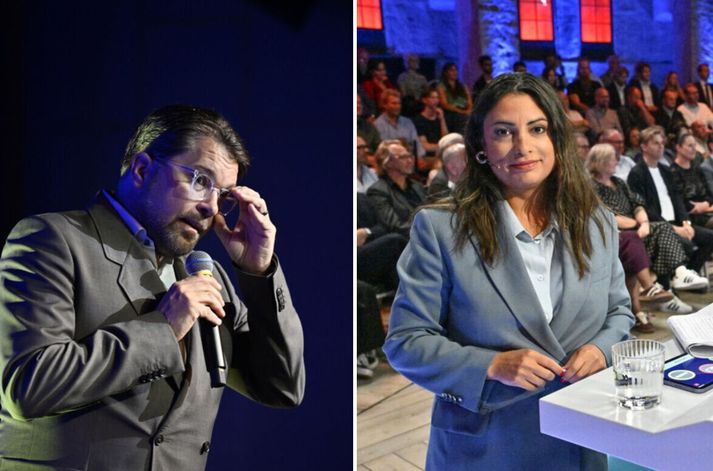 Jimmie Åkesson, leiðtogi Svíþjóðardemókrata, (t.v.) telur að Nooshi Dadgostar (t.h.) og Vinstriflokknum hafi tekist vel að virkja atkvæði „íslamista“. Foreldrar Dadgostar voru íranskir flóttamenn.