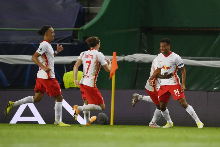 Tyler Adams (nr. 14) skoraði sigurmark RB Leipzig gegn Atlético Madrid.