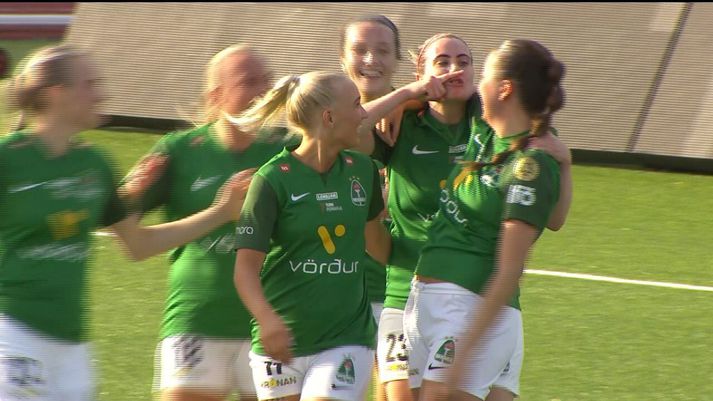 Berglind Björg Þorvaldsdóttir sló á létta strengi eftir að hafa skorað gegn sínu gamla félagi í kvöld, í beinni útsendingu á Stöð 2 Sport.