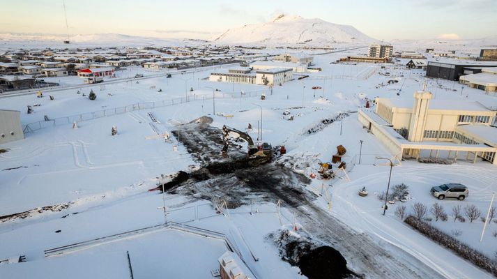 Frá framkvæmdum í Grindavík á dögunum. 