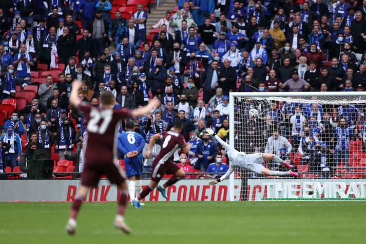 Markið sem tryggði Leicester fyrsta bikarmeistaratitil í sögu félagsins.