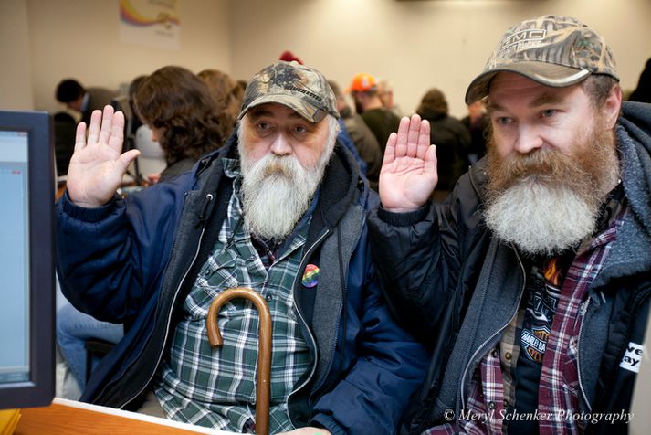 Larry Duncan og Randy Shepherd stálu senunni. Þeir hafa verið saman í 11 og sóttu um leyfi til að ganga í hjónaband í síðustu viku