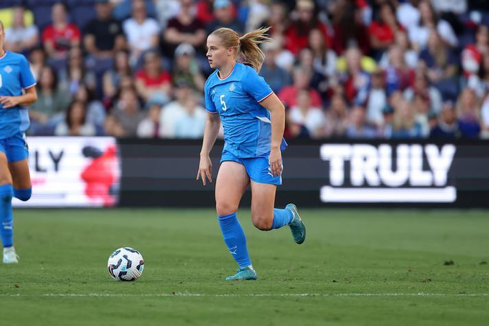 Landsliðskonan klæddi sig aftur í markaskóna. 