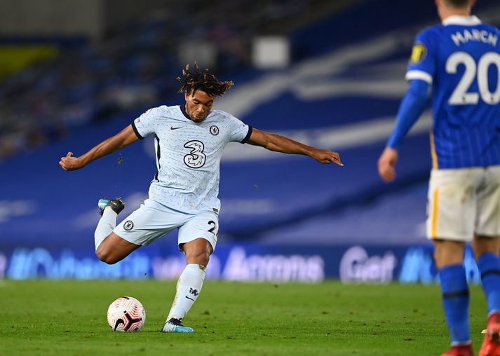 Reece James í þann mund er hann kom Chelsea aftur yfir í kvöld.