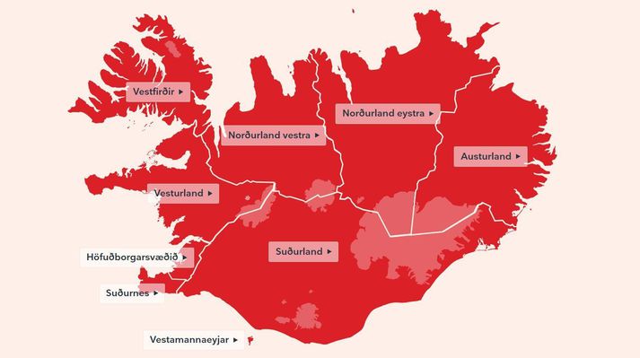 Ísland er rautt í dag sem svarar til alvarlegs ástands á landinu.