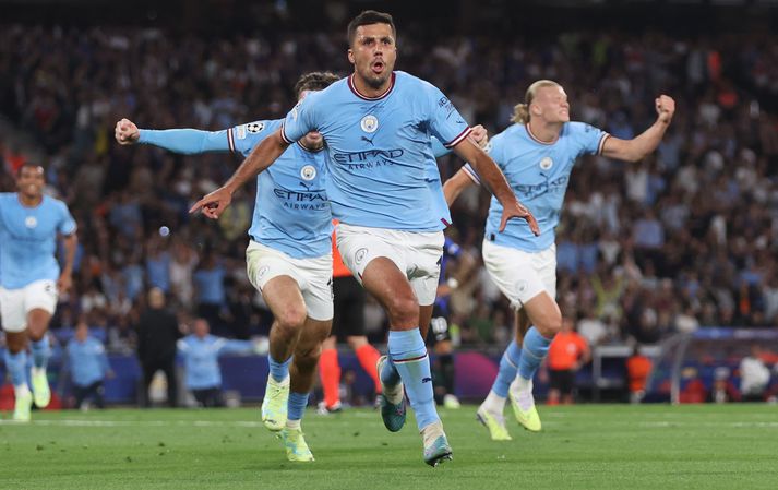 Rodri skoraði markið sem tryggði Man City sigur í Meistaradeild Evrópu.