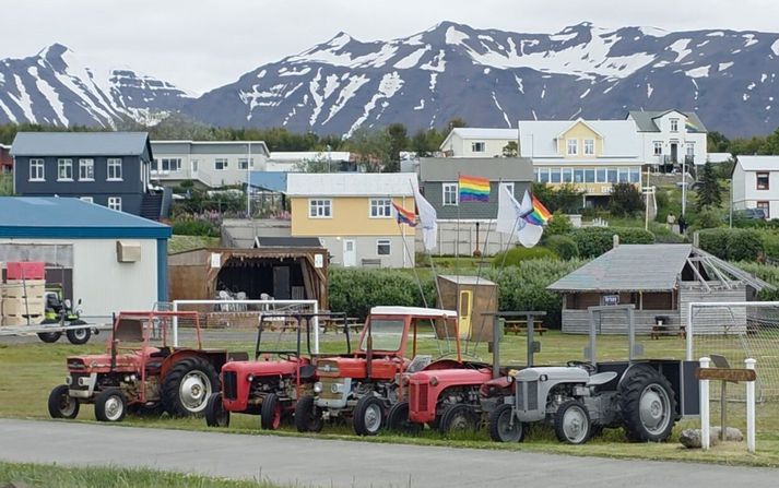 Mikið er um gamlar og fallegar dráttarvélar í Hrísey.