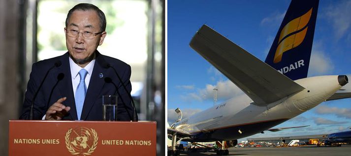 Ban Ki-moon kemur með með flugvél Icelandair til landsins í kvöld.