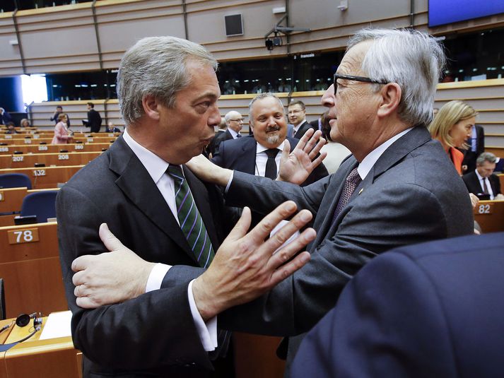 Farage og Juncker á Evrópuþingi í gær þar sem hitnaði í kolunum.