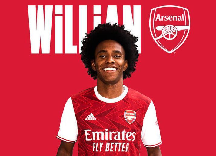 Willian í búningi Arsenal á heimasíðu félagsins.