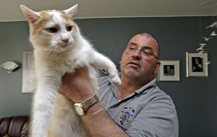 Ómar Dabney með köttinn sinn Sé þér annt um köttinn þinn skaltu láta í hann örmerki segir Ómar. fréttablaðið/vilhelm