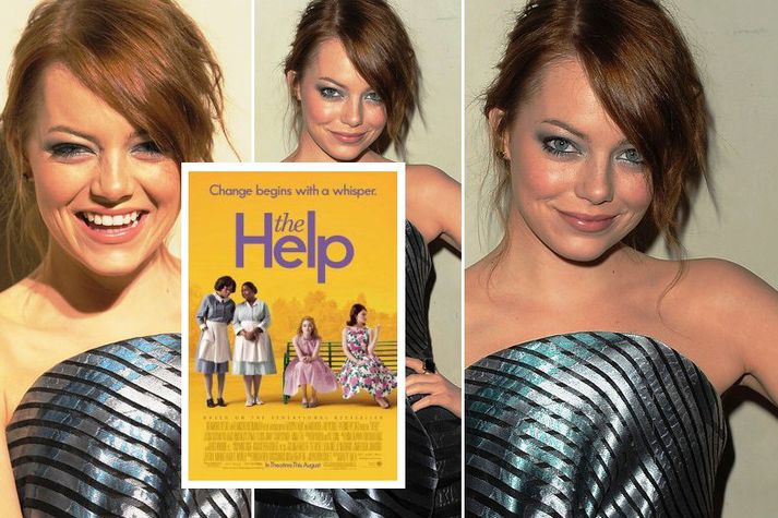 Emma Stone klædd í Giorgio Armani kjól.