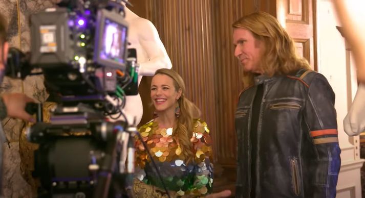 Rachel McAdams og Will Ferrell á tökustað.