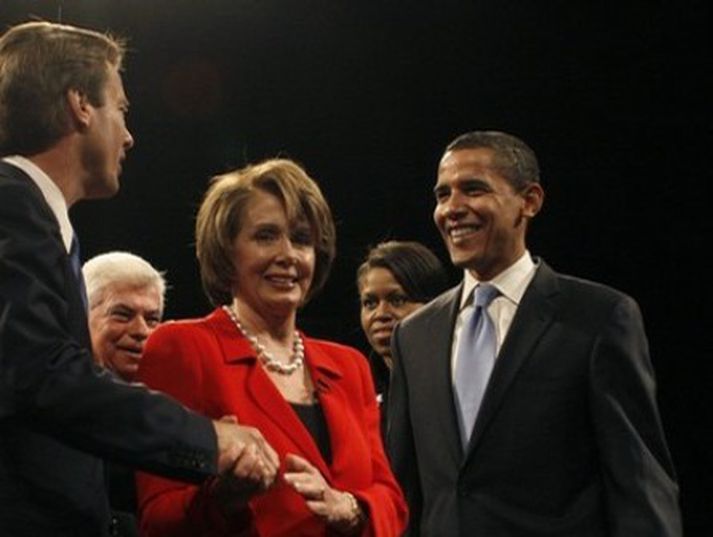 John Edwards, Nancy Pelosi og Barck Obama.