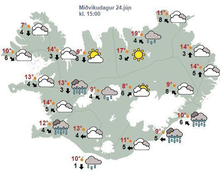 Reikna má með bleytu sunnantil.