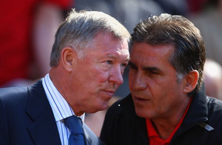 Sir Alex Ferguson og Carlos Queiroz ræða málin.