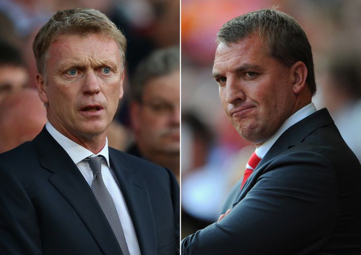 Stjórarnir Moyes (t.v.) og Brendan Rodgers.
