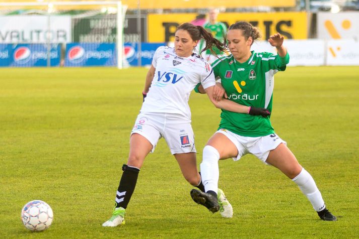 Kristín Erna Sigurlásdóttir í leik með ÍBV á móti Breiðabliki sumarið 2019.