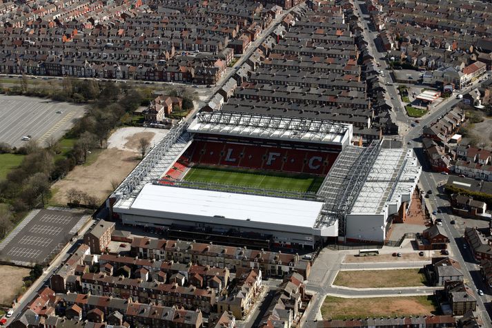 Anfield og næsta nágrenni vallarins.