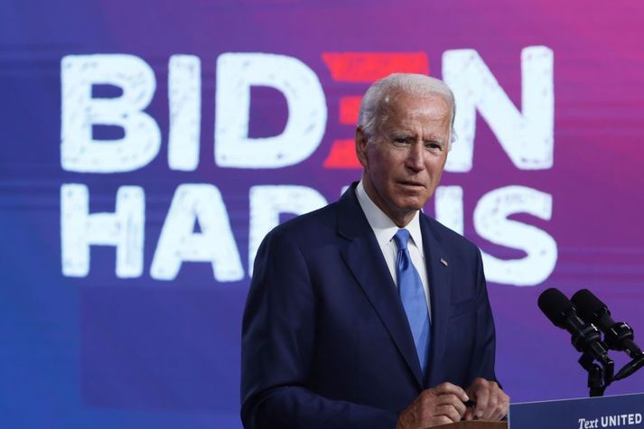 Joe Biden á kosningafundi í Wilmington í Delaware í gær.