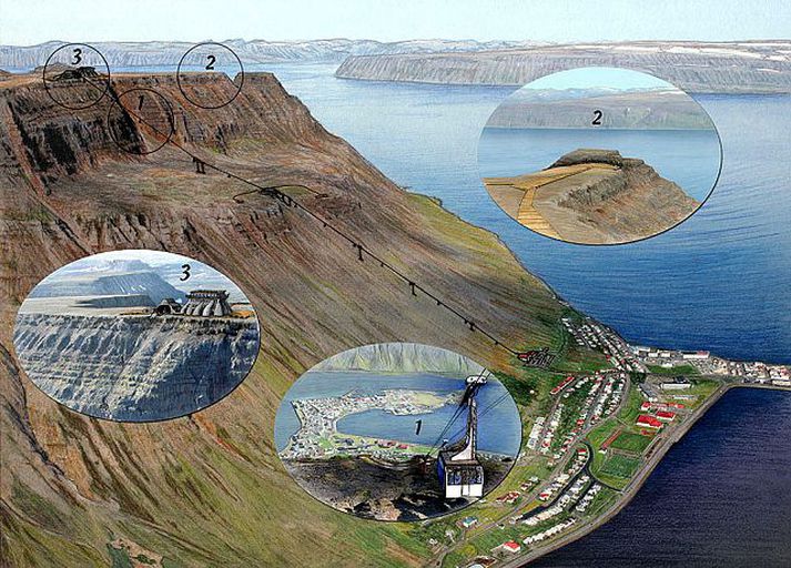 Teikning af kláfnum eins og hann kæmi til með að líta út. Félagarnir telja raunhæft að hann myndi laða að fleiri en 30 þúsund gesti á ári.
