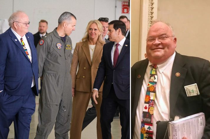 Billy Long klæddist eftirtektarverðu bindi þegar hann fylgdi Marco Rubio af landi brott fyrr í dag. Þeir sem hafa fylgst með Long vita að hann heldur mikið upp á bindið.