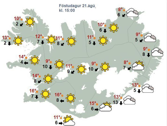 Það verður bjart víðast hvar á landinu seinni partinn.