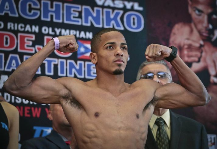 Hnefaleikakappinn Felix Verdejo Sánchez á vigtun í Madison Square Garden í New York árið 2016. Sánchez var í gær dæmdur fyrir að myrða ólétta kærustu sína.