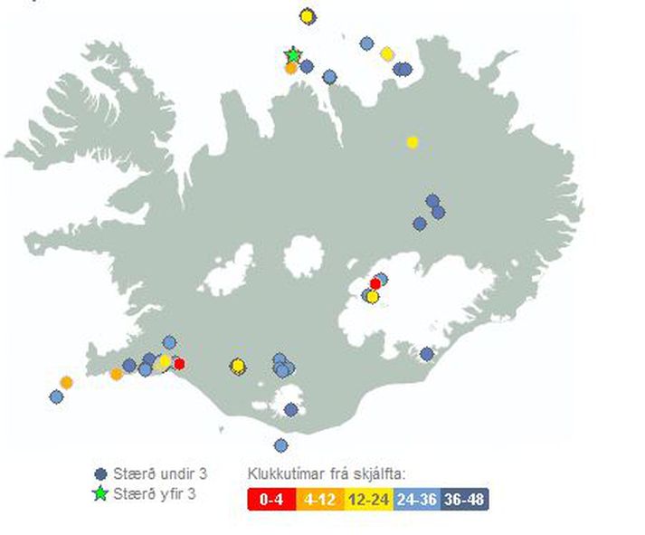 Skjálftarnir eru átta kílómetrum norðar en skjálftahrinan sem varð á miðvikudag.