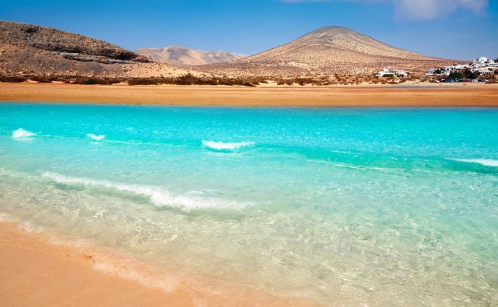 Fuerteventura er ein af spænsku Kanaríeyjunum og annáluð fyrir gylltar strendur og kristaltæran sjó.
