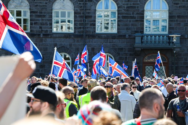 Spennan á mótmælunum á Austurvelli var töluverð, sérstaklega þegar önnur fylking mætti til að mótmæla fasisma og aðskilnaðarstefnu.