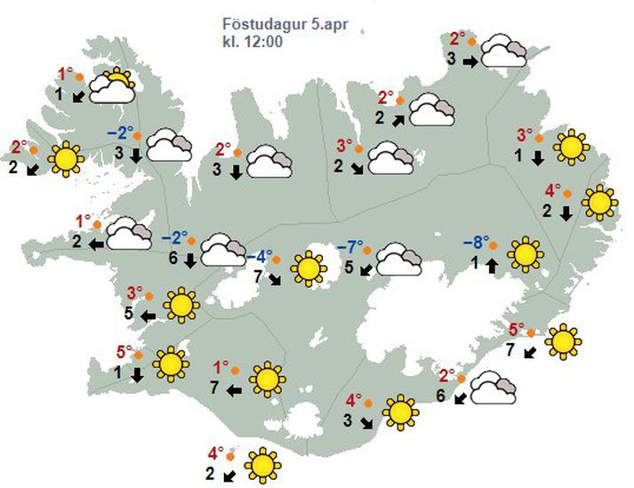 Svona lítur spákortið út fyrir morgundaginn.