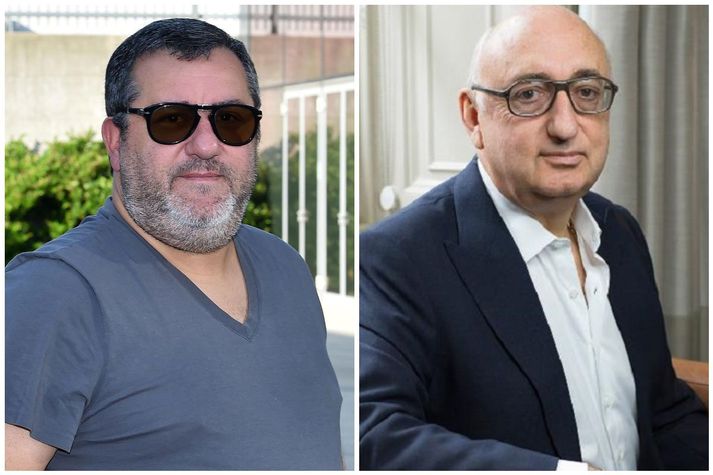 Mino Raiola [t.v.] og Jonathan Barrett [t.h.] eru stór nöfn í fótboltaheiminum en þeir vinna sem umboðsmenn.