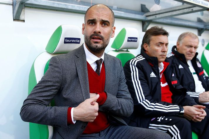 Guardiola á bekknum um helgina.