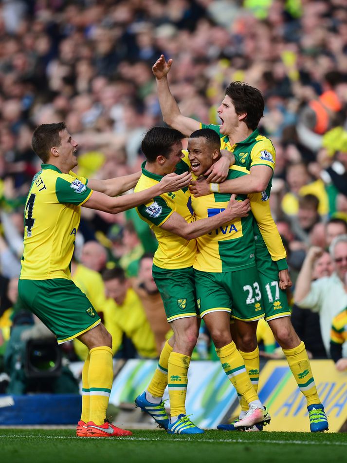 Svíinn Martin Olsson skoraði sigurmark Norwich á 90. mínútu gegn Newcastle í dag.