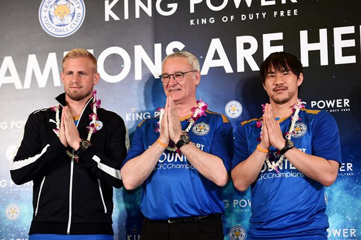 Kasper Schmeichel, Claudio Ranieri og Shinji Okazaki