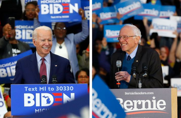 Joe Biden og Bernie Sanders keppast um tilefningu Demókrataflokksins fyrir forsetakosningarnar í nóvember.
