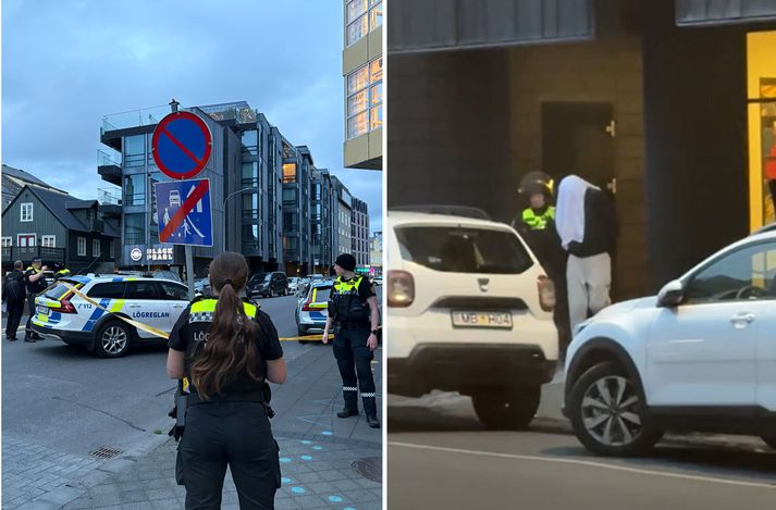 Fjöldi lögregluþjóna var á vettvangi í aðgerðinni sem stóð yfir í tæpan klukkutíma.