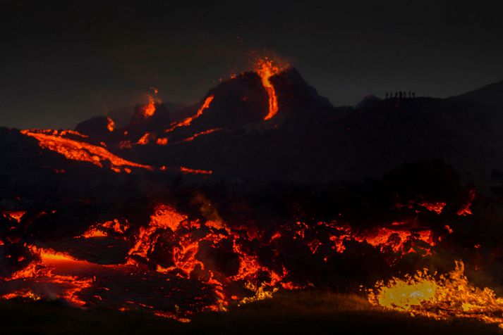 The volcano eruption in Geldingadalur.